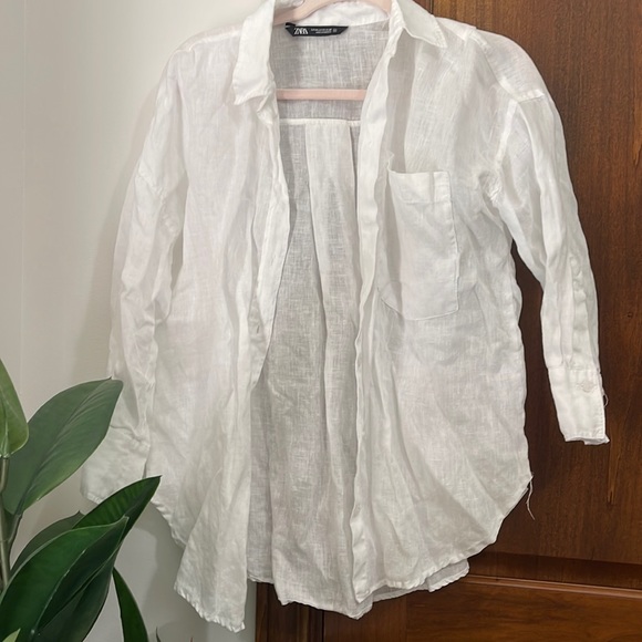 Zara Linen White Button Down Shirt Women’s XSmall - Picture 1 of 5